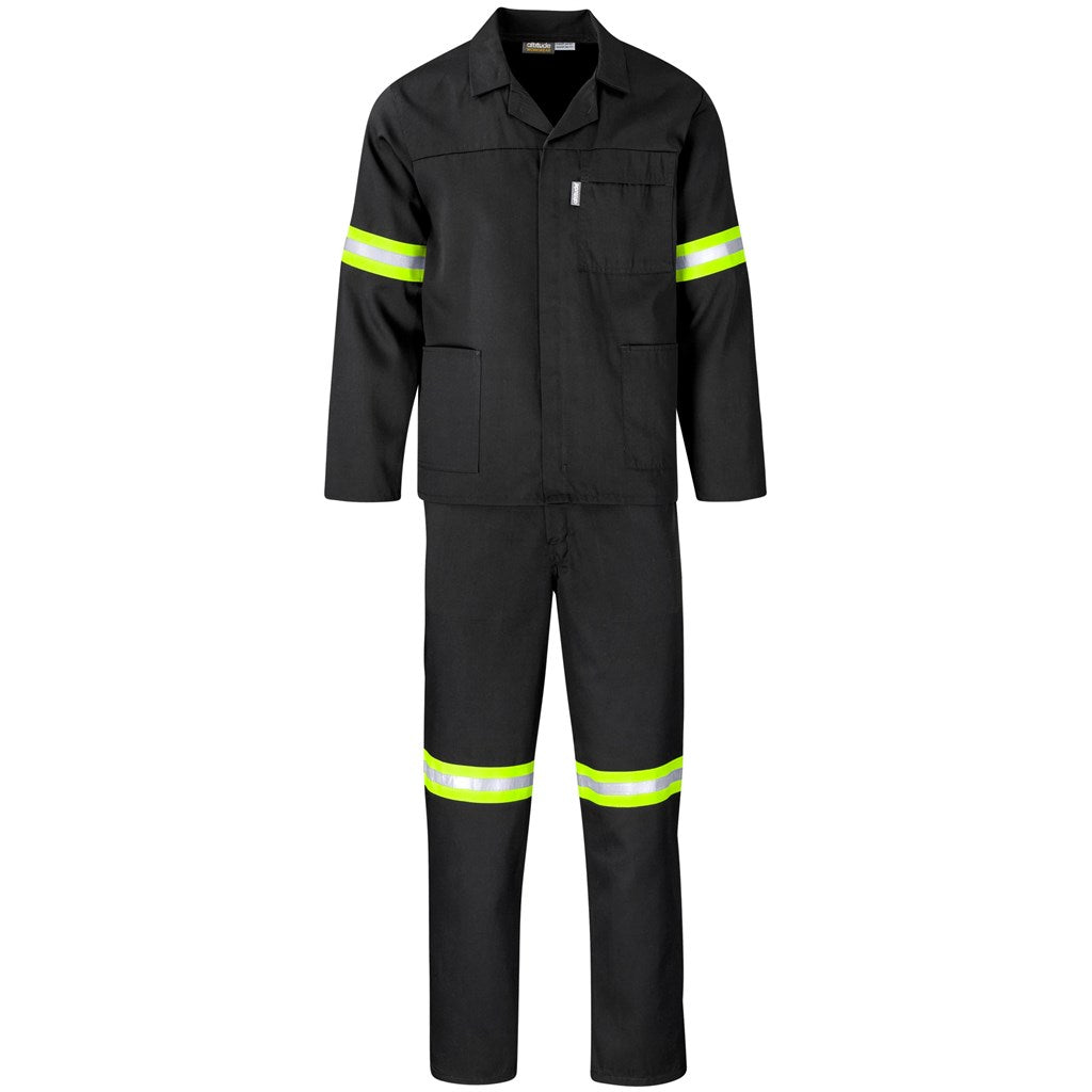 Trade Polycotton Conti Suit - Reflective Arms & Legs - Yellow Tape BLACK