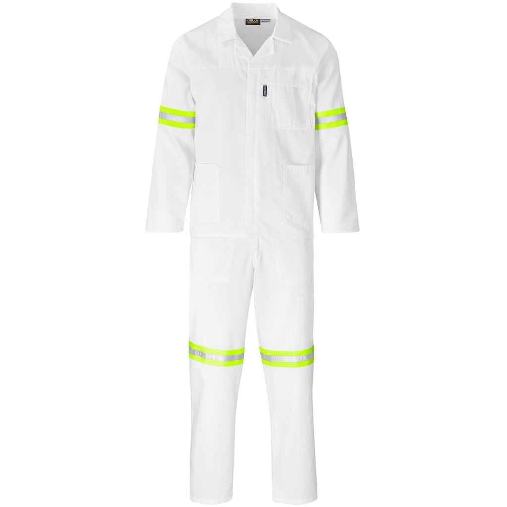 Trade Polycotton Conti Suit - Reflective Arms & Legs - Yellow Tape WHITE