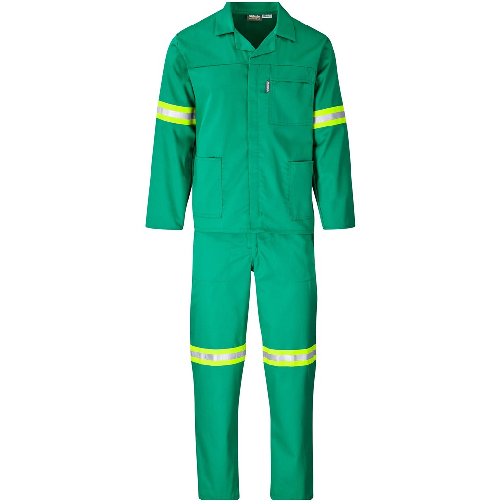 Trade Polycotton Conti Suit - Reflective Arms, Legs & Back - Yellow Tape GREEN