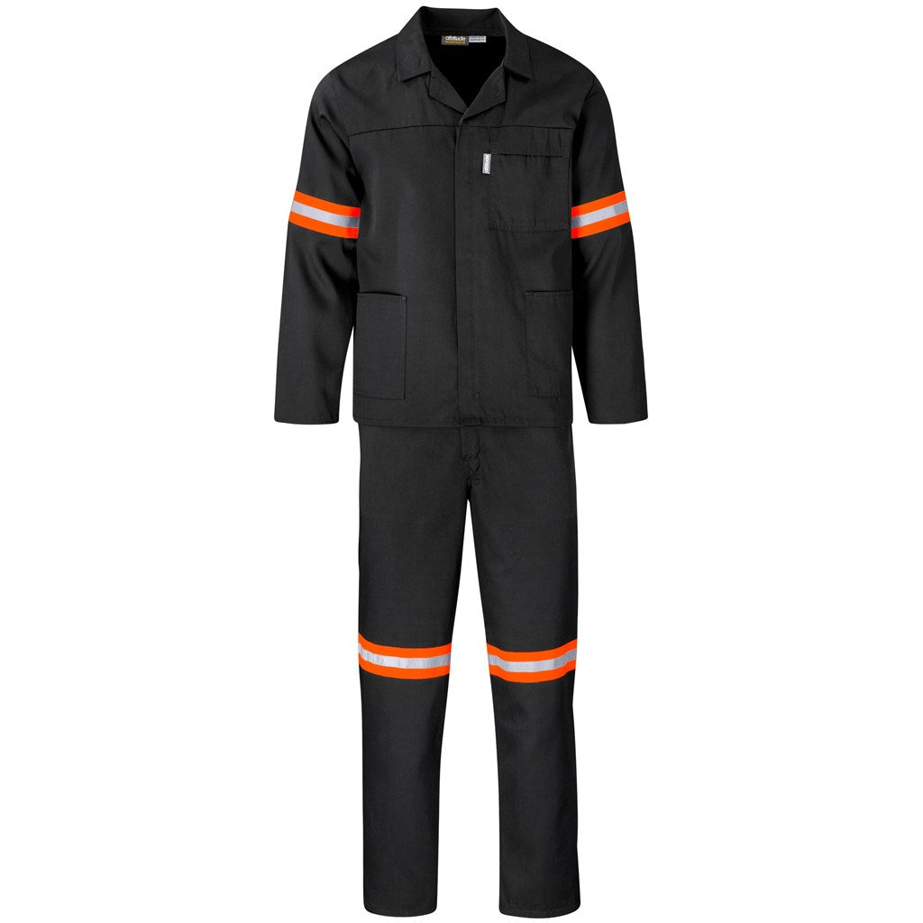 Trade Polycotton Conti - Suit Reflective Arms, Legs & Back - Orange Tape BLACK