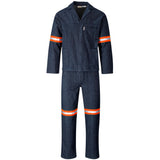 Vintage 100% Cotton Denim Conti Suit - Reflective Arms, Legs & Back - Orange Tape DARK BLUE