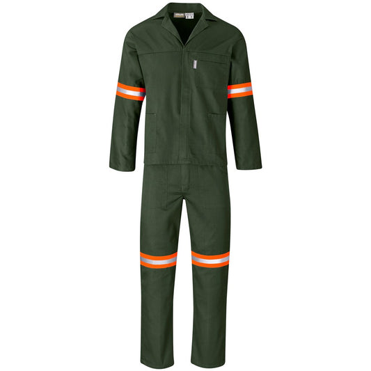 Acid Resistant Polycotton Conti Suit - Reflective Arm, Legs & Back - Orange Tape OLIVE