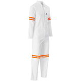 Safety Polycotton Boiler Suit - Reflective Arms Legs & Back - Orange Tape WHITE