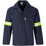Artisan Premium 100% Cotton Jacket - Reflective Arms - Yellow Tape NAVY