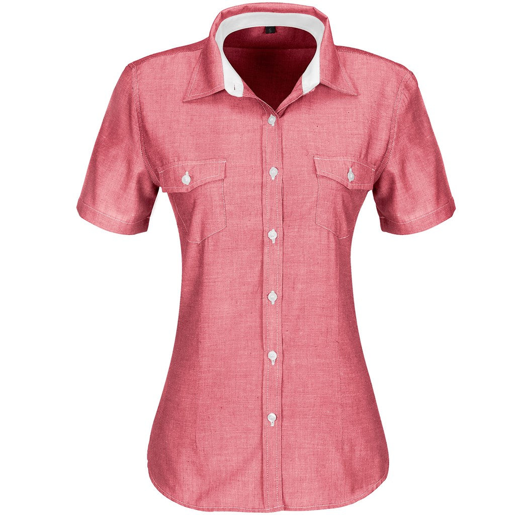 Ladies Short Sleeve Windsor Shirt - Red RED