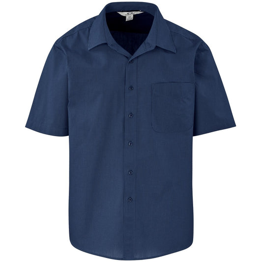 Mens Short Sleeve Micro Check Shirt - Light Blue NAVY