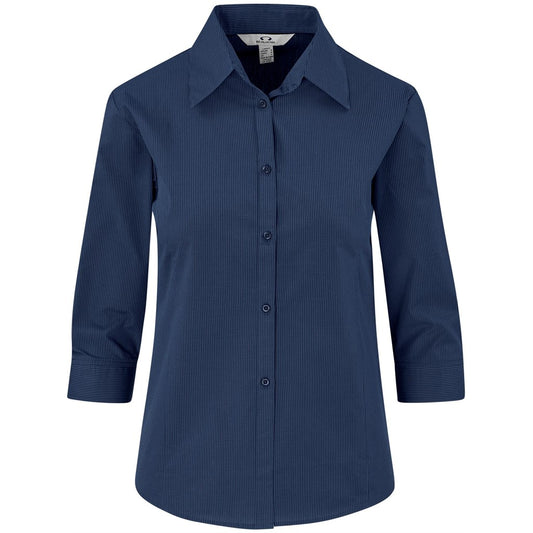Ladies 3/4 Sleeve Micro Check Shirt NAVY