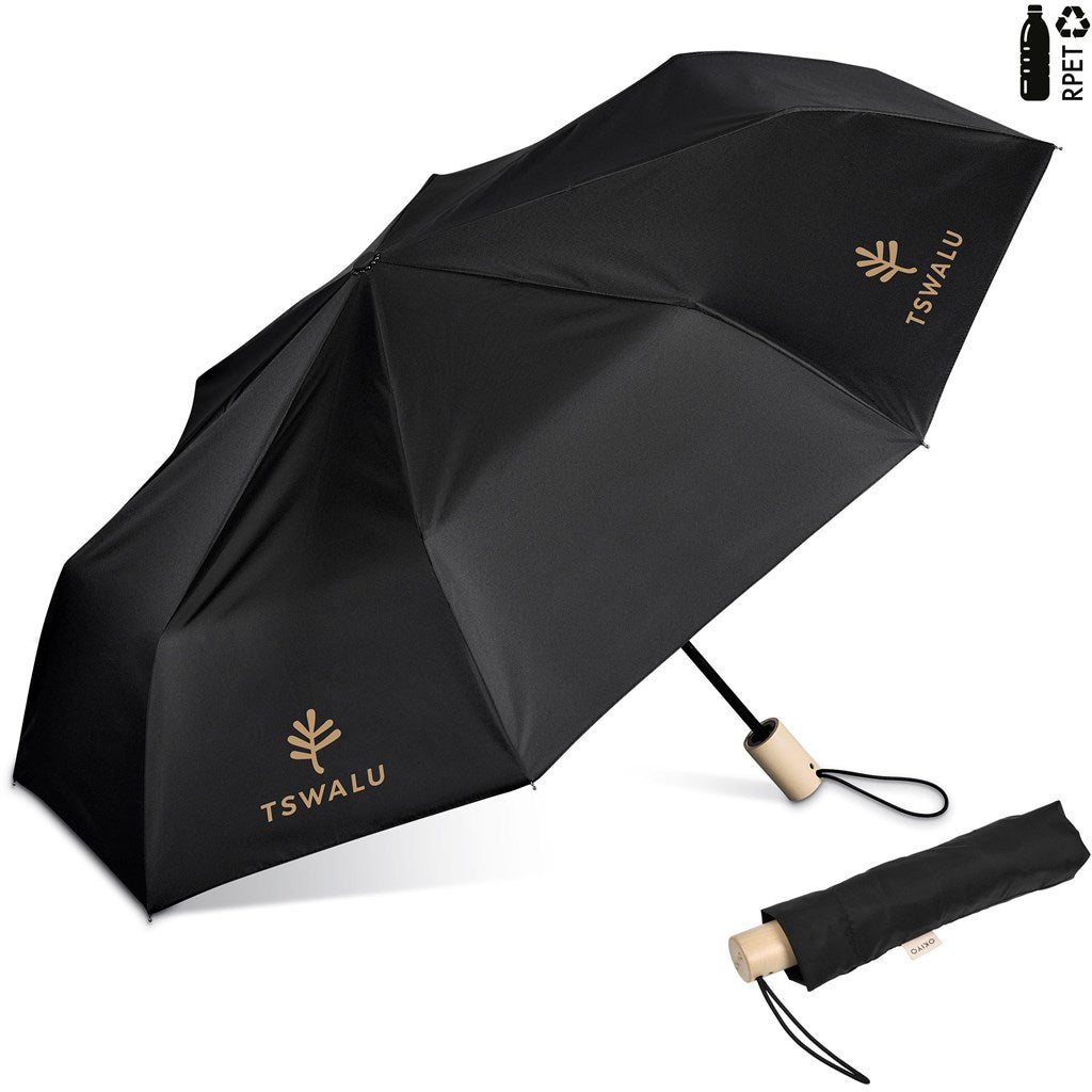Okiyo Ameno Recycled PET Auto-Open Compact Umbrella BLACK