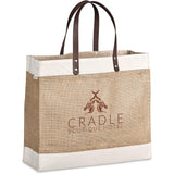 Okiyo Reza Jute & Cotton Tote with Leather Handles NATURAL