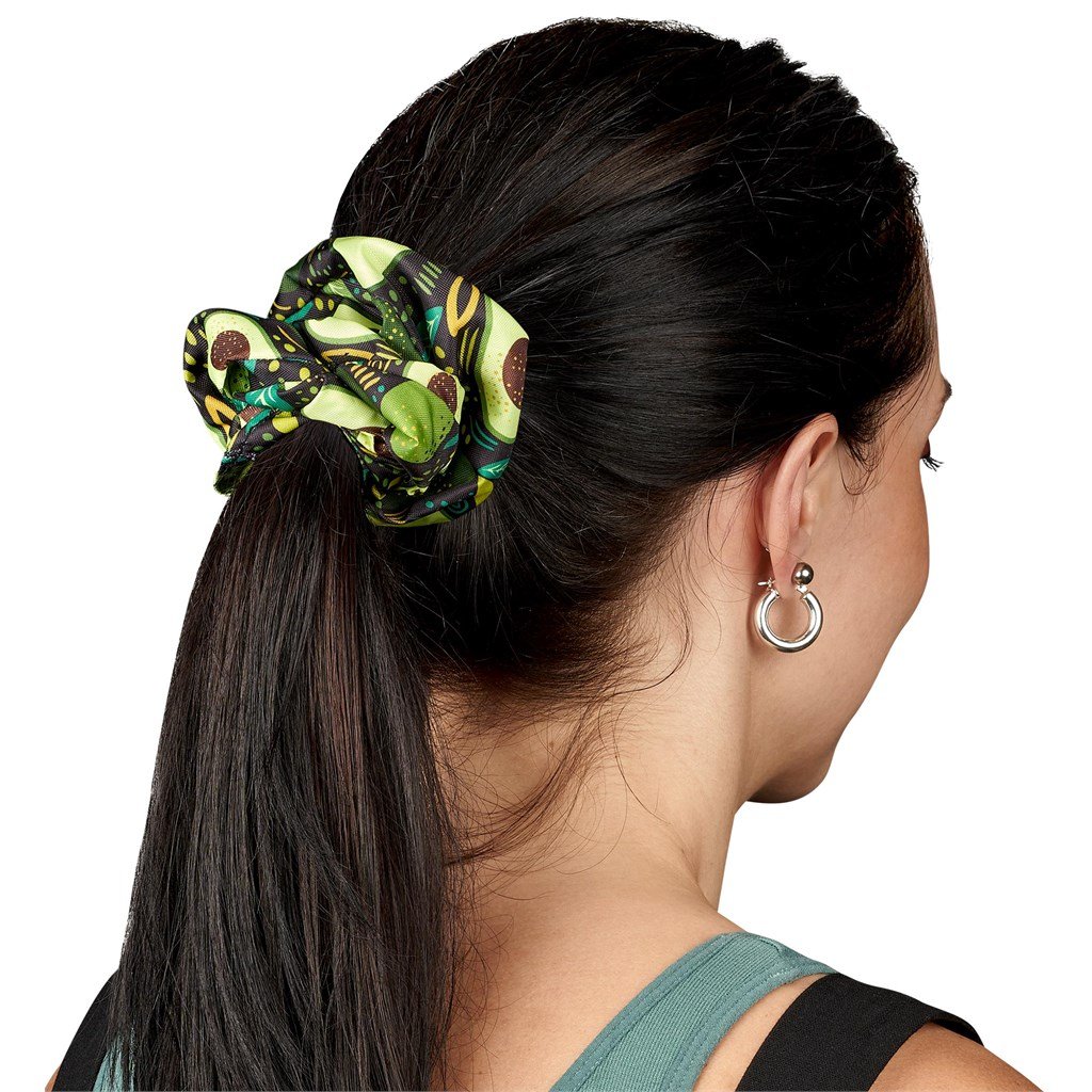 Pre-Printed Sample Hoppla Botanic Polyester Hair Scrunchie BLACK