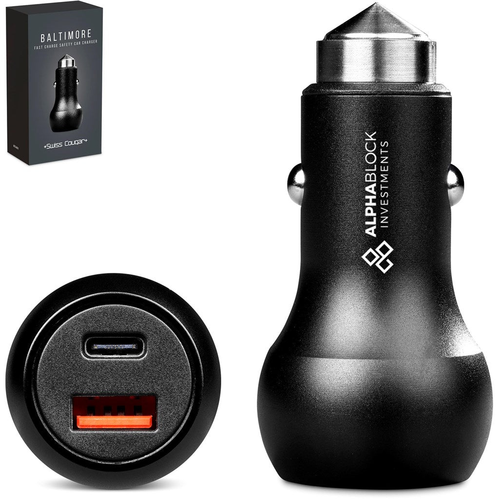 Swiss Cougar Baltimore 2 -in-1 Fast Car Charger & Tool BLACK