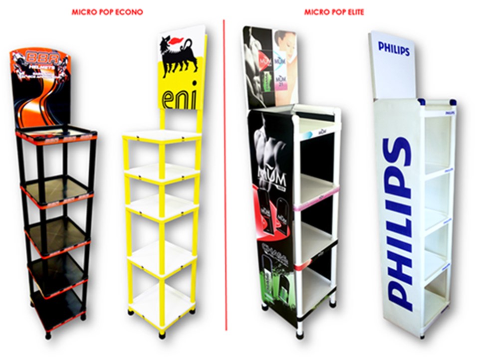 Micro POP (point-of-purchase) Merchandising FSU’s (Freestanding Units)