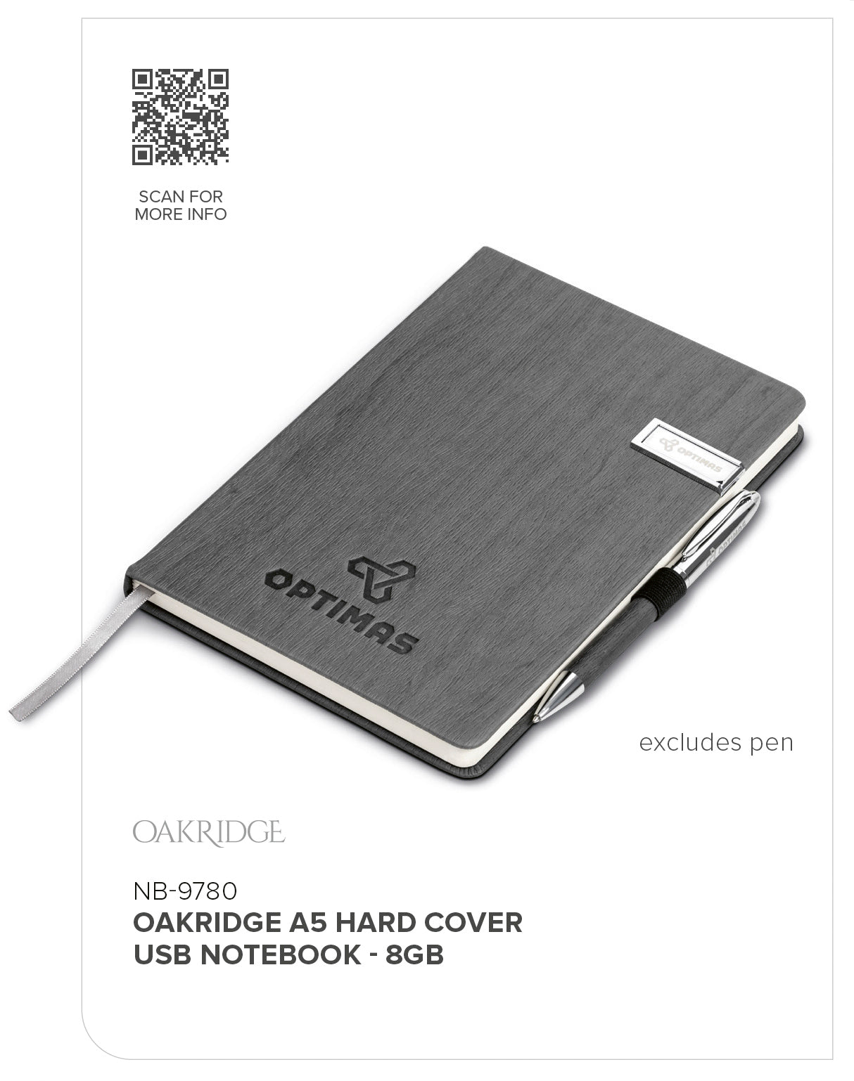 Oakridge A5 Hard Cover Flash Drive Notebook - 8GB