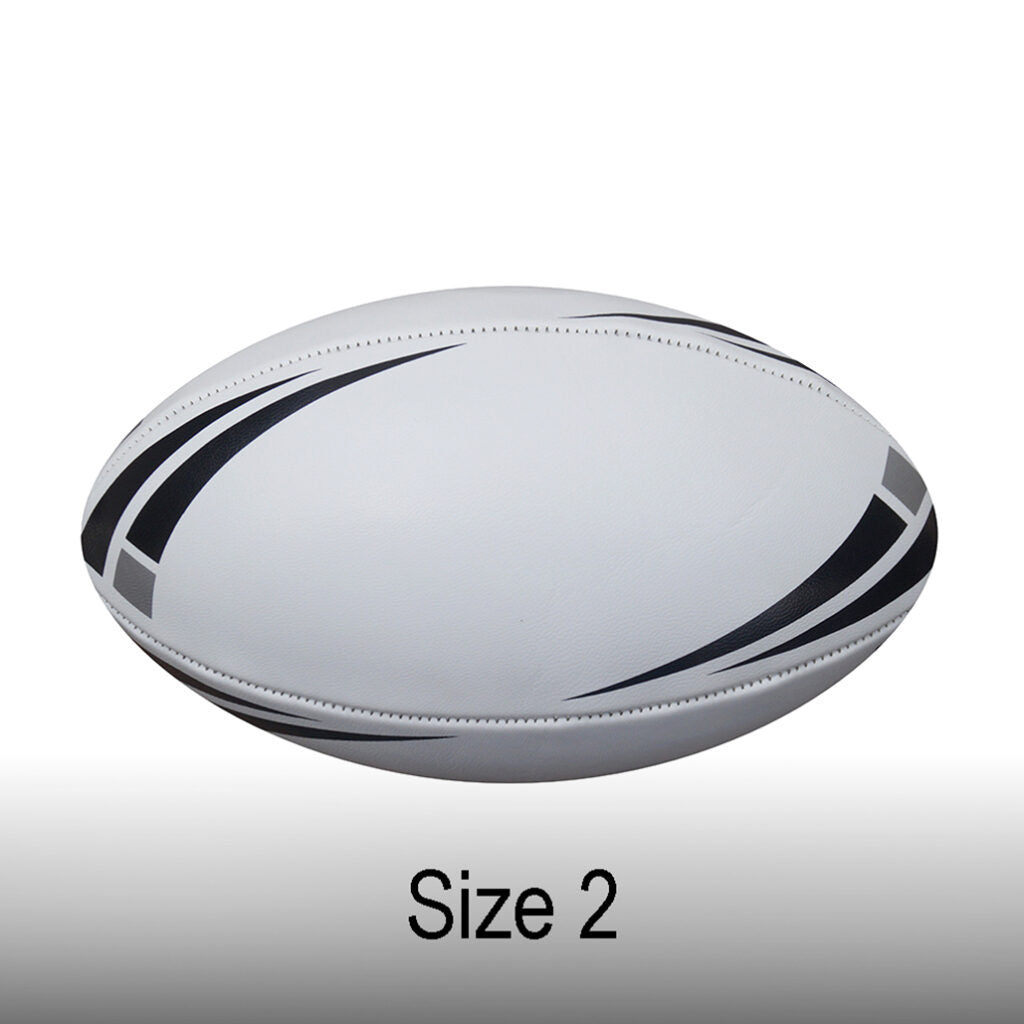 Size 2, Midi-Rugby-Ball,-Black.Silver-&-White