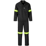 Trade Polycotton Conti Suit - Reflective Arms & Legs - Yellow Tape BLACK