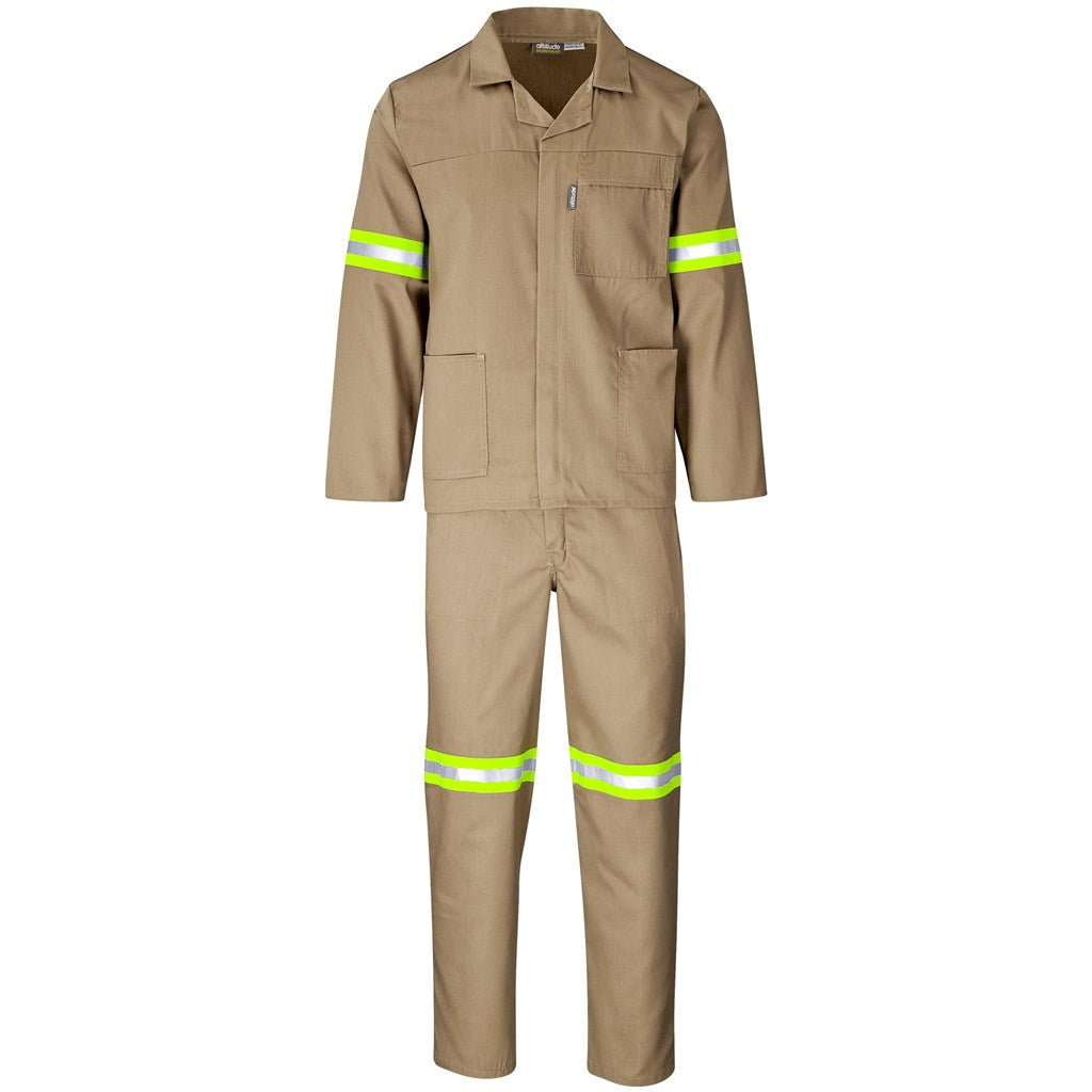 Trade Polycotton Conti Suit - Reflective Arms & Legs - Yellow Tape KHAKI