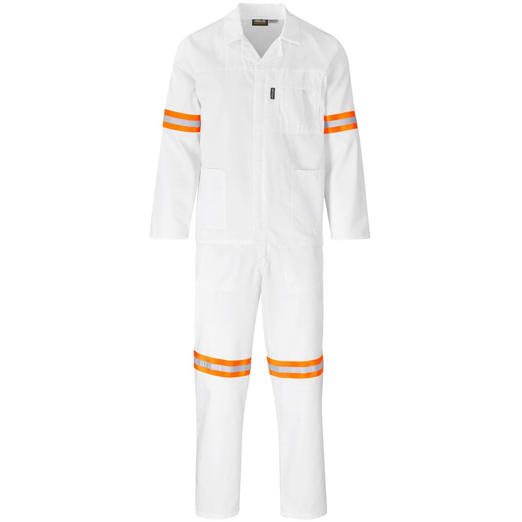 Trade Polycotton Conti Suit - Reflective Arms & Legs - Orange Tape WHITE