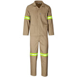 Trade Polycotton Conti Suit - Reflective Arms, Legs & Back - Yellow Tape KHAKI