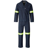 Vintage 100% Cotton Denim Conti Suit - Reflective Arms, Legs & Back - Yellow Tape DARK BLUE