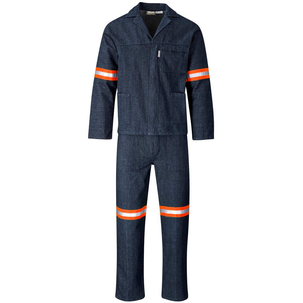 Vintage 100% Cotton Denim Conti Suit - Reflective Arms, Legs & Back - Orange Tape DARK BLUE