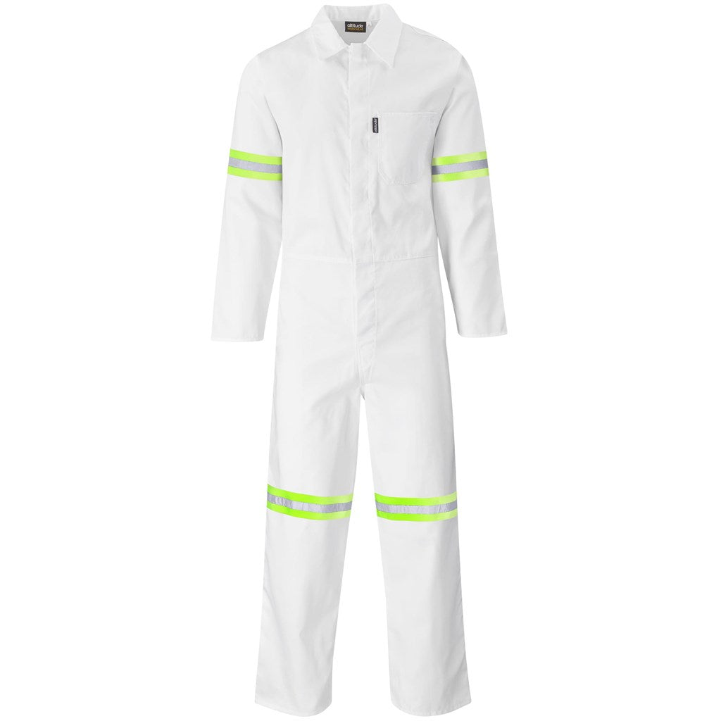 Safety Polycotton Boiler Suit - Reflective Arms & Legs - Yellow Tape WHITE