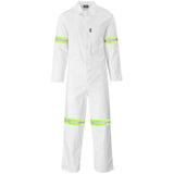 Safety Polycotton Boiler Suit - Reflective Arms & Legs - Yellow Tape WHITE