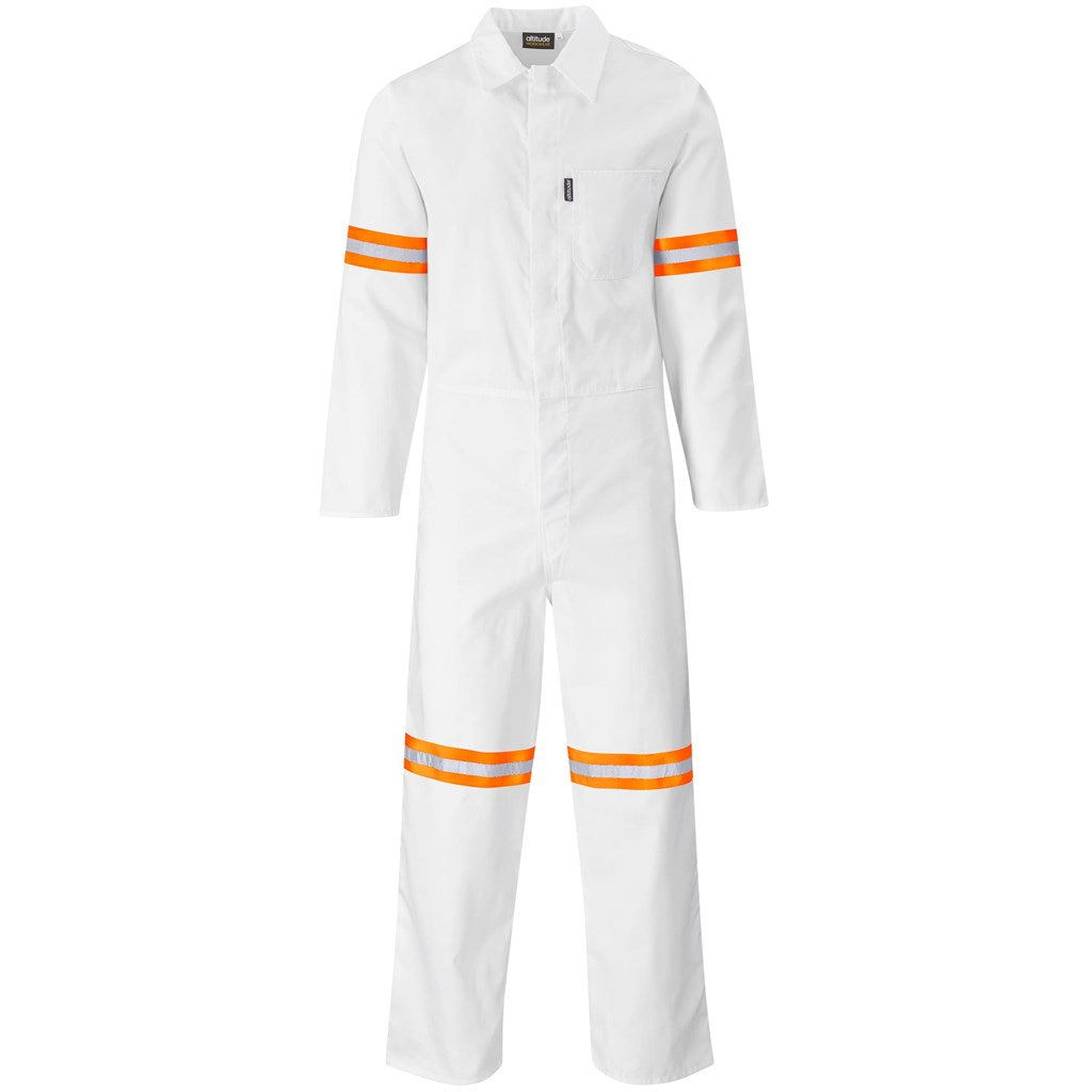 Safety Polycotton Boiler Suit - Reflective Arms & Legs - Orange Tape WHITE