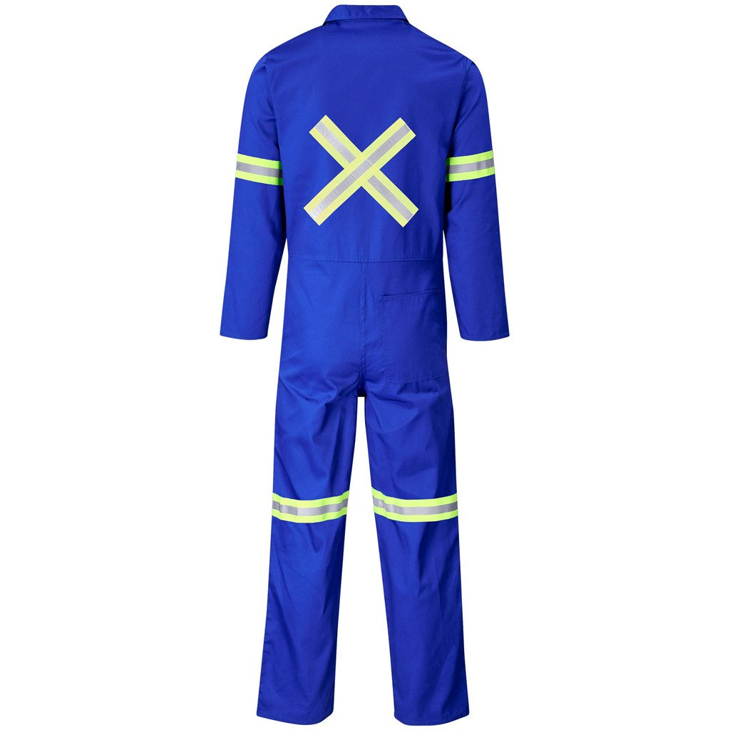 Safety Polycotton Boiler Suit - Reflective Arms Legs & Back - Yellow Tape ROYAL BLUE