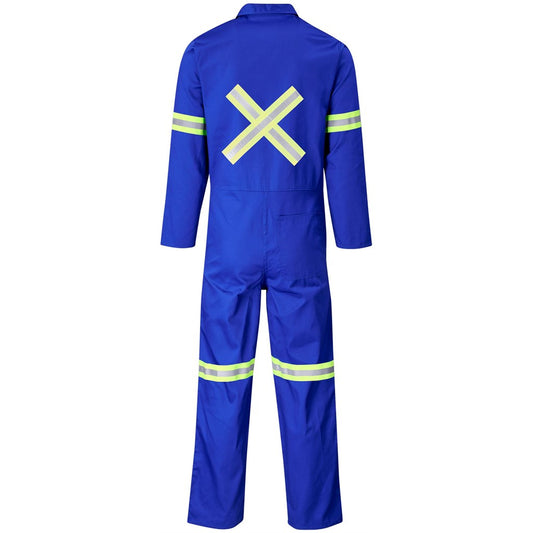 Safety Polycotton Boiler Suit - Reflective Arms Legs & Back - Yellow Tape ROYAL BLUE
