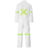 Safety Polycotton Boiler Suit - Reflective Arms Legs & Back - Yellow Tape WHITE