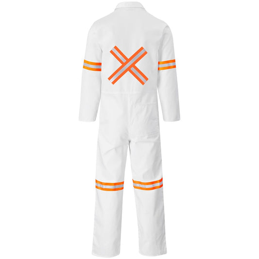 Safety Polycotton Boiler Suit - Reflective Arms Legs & Back - Orange Tape
