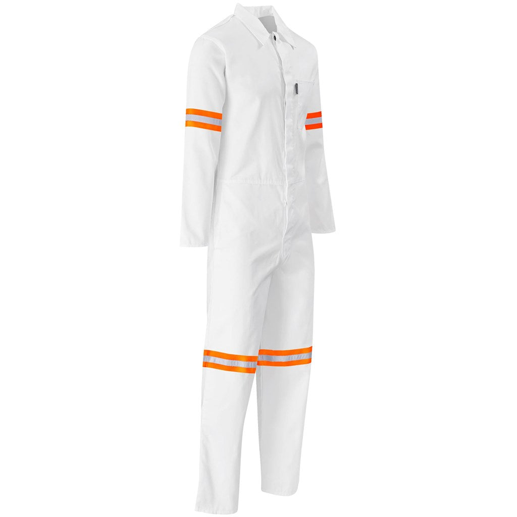Safety Polycotton Boiler Suit - Reflective Arms Legs & Back - Orange Tape WHITE