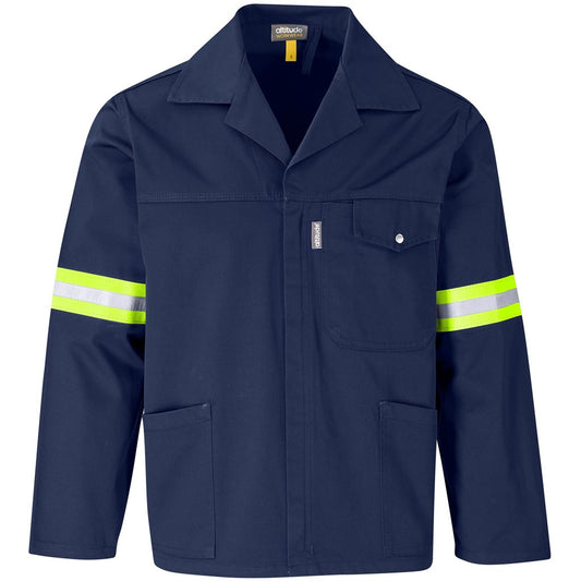 Site Premium Polycotton Jacket - Reflective Arms - Yellow Tape NAVY