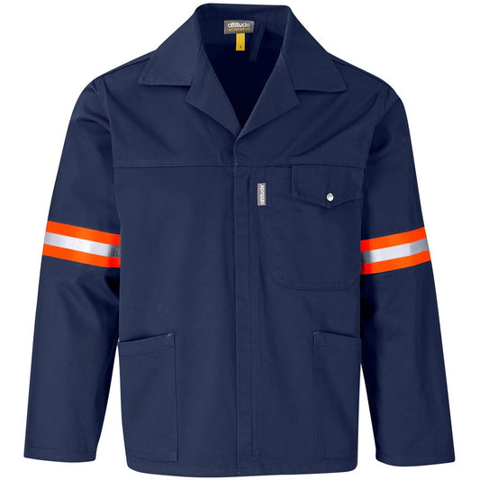 Site Premium Polycotton Jacket - Reflective Arms - Orange Tape NAVY