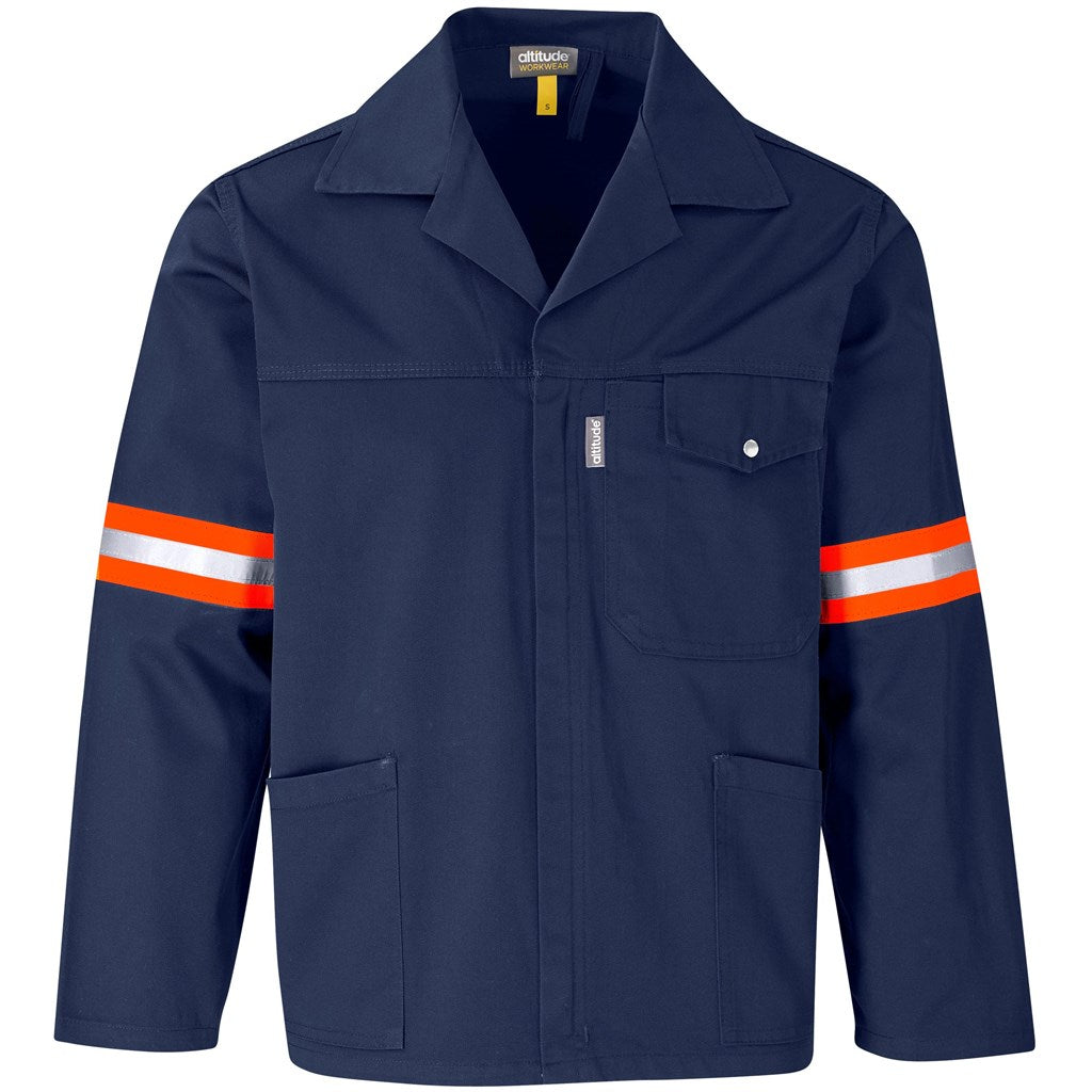Site Premium Polycotton Jacket - Reflective Arms & Back - Orange Tape NAVY