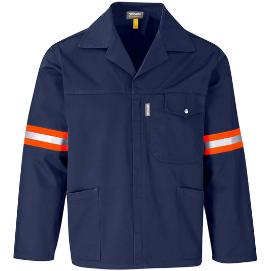 Site Premium Polycotton Jacket - Reflective Arms & Back - Orange Tape NAVY