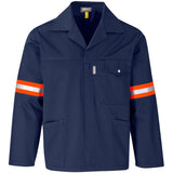 Site Premium Polycotton Jacket - Reflective Arms & Back - Orange Tape NAVY