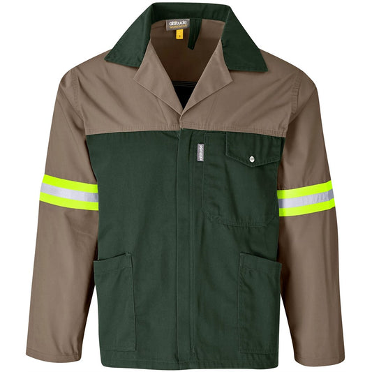 Site Premium Two-Tone Polycotton Jacket - Reflective Arms & Back - Yellow Tape KHAKI