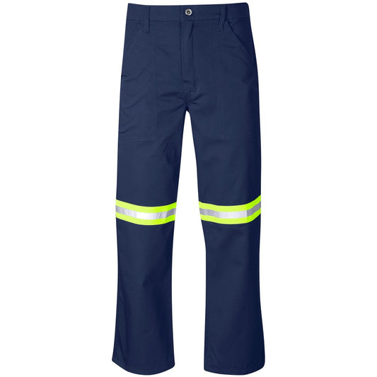 Site Premium Polycotton Pants - Reflective Legs - Yellow Tape NAVY