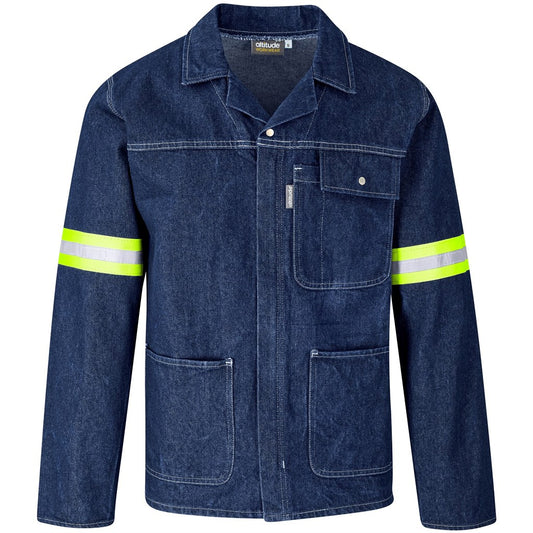Cast Premium 100% Cotton Denim Jacket - Reflective Arms & Back - Yellow Tape BLUE
