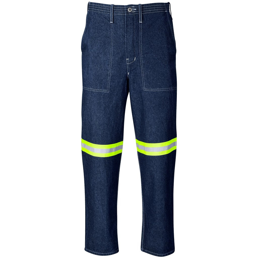 Cast Premium 100% Cotton Denim Pants - Reflective Legs - Yellow Tape BLUE