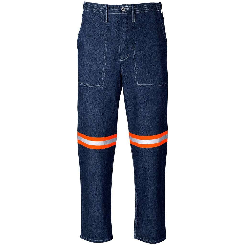 Cast Premium 100% Cotton Denim Pants - Reflective Legs - Orange Tape BLUE