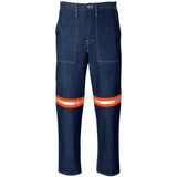 Cast Premium 100% Cotton Denim Pants - Reflective Legs - Orange Tape BLUE