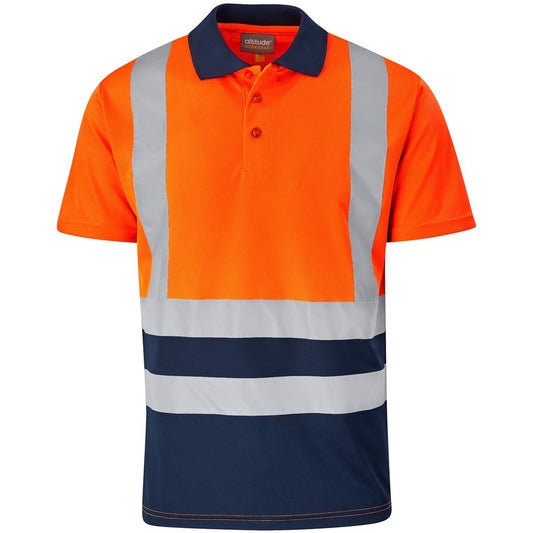 Surveyor Two-Tone Hi-Viz Reflective Golf Shirt ORANGE