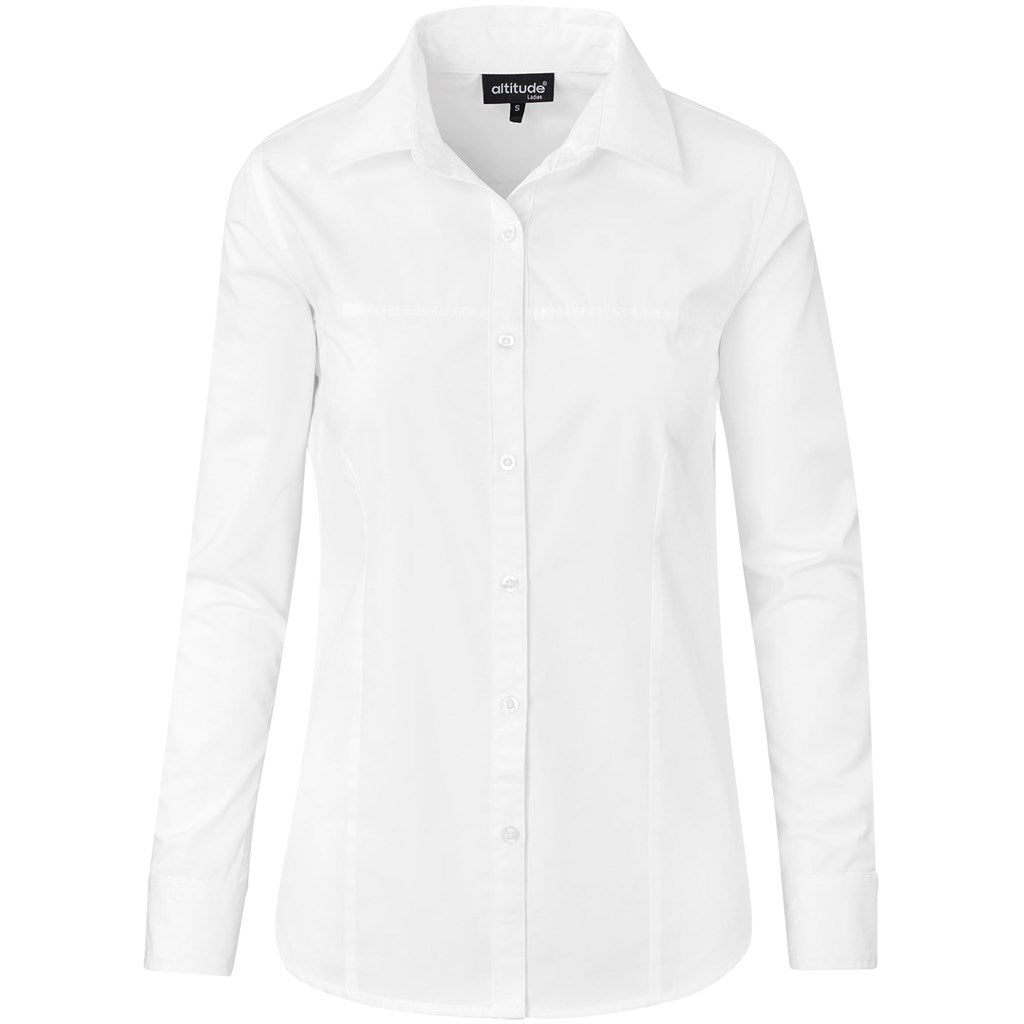 Ladies Long Sleeve Empire Shirt WHITE