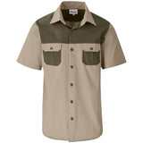 Mens Short Sleeve Serengeti 2-Tone Bush Shirt STONE MILITARY GREEN