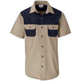 Mens Short Sleeve Serengeti 2-Tone Bush Shirt STONE