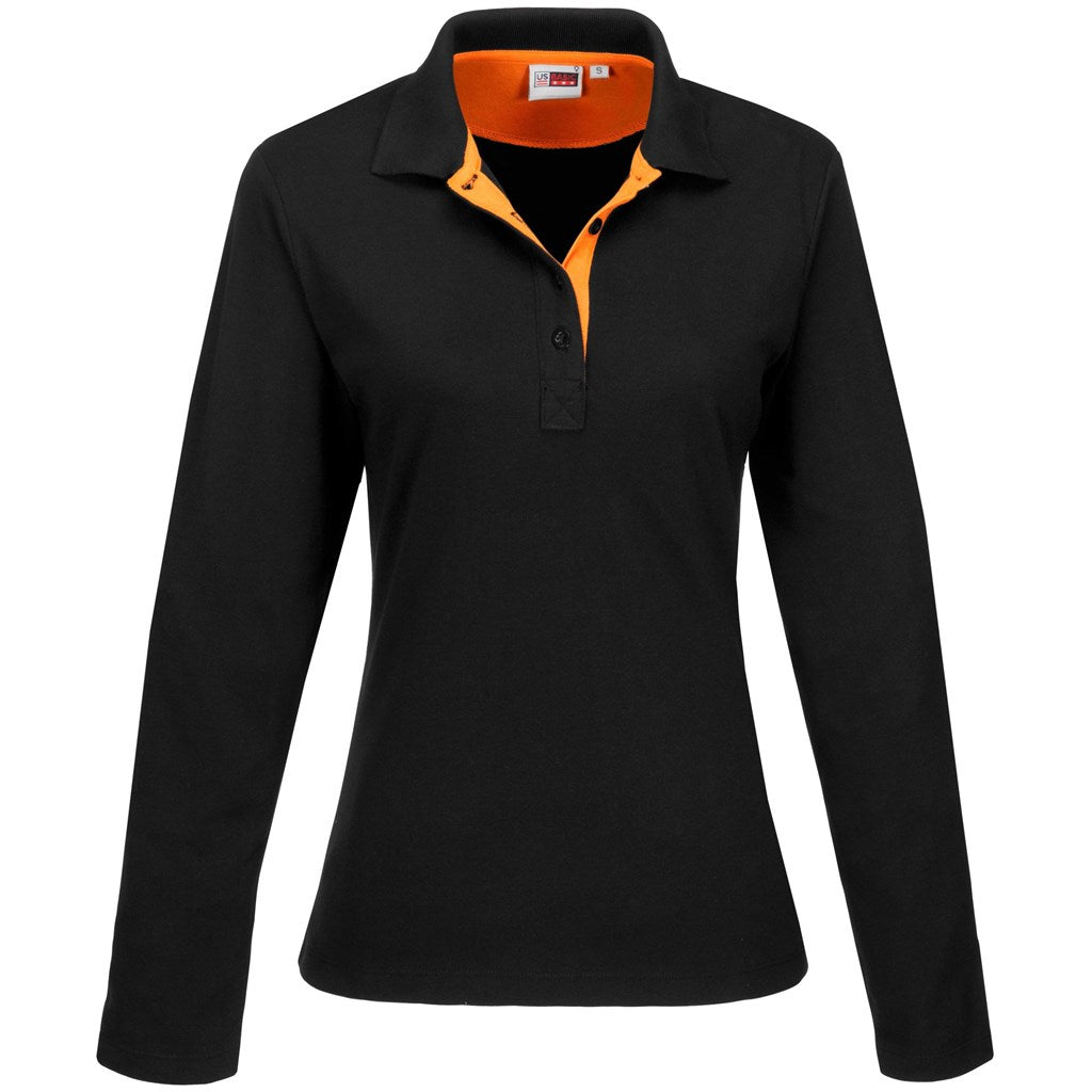 Ladies Long Sleeve Solo Golf Shirt - Orange ORANGE