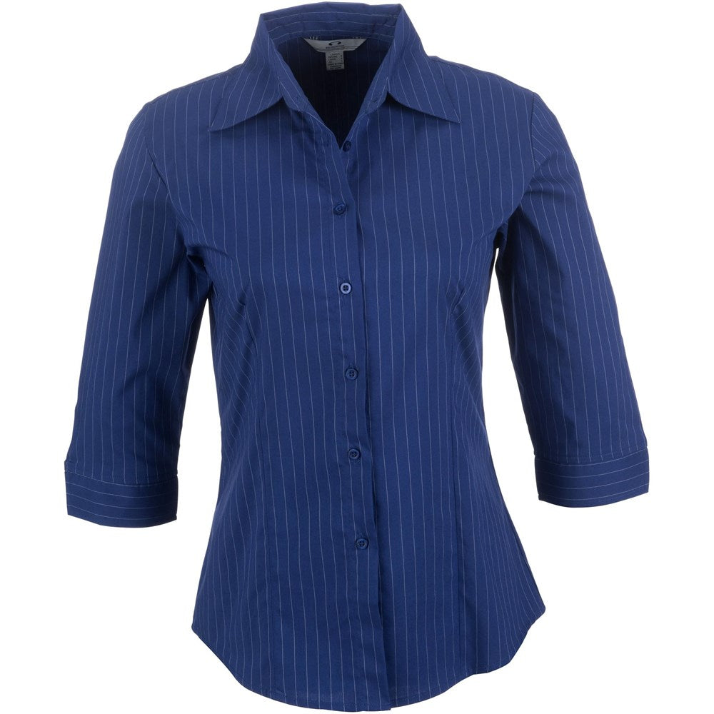 Ladies 3/4 Sleeve Manhattan Striped Shirt - Blue BLUE