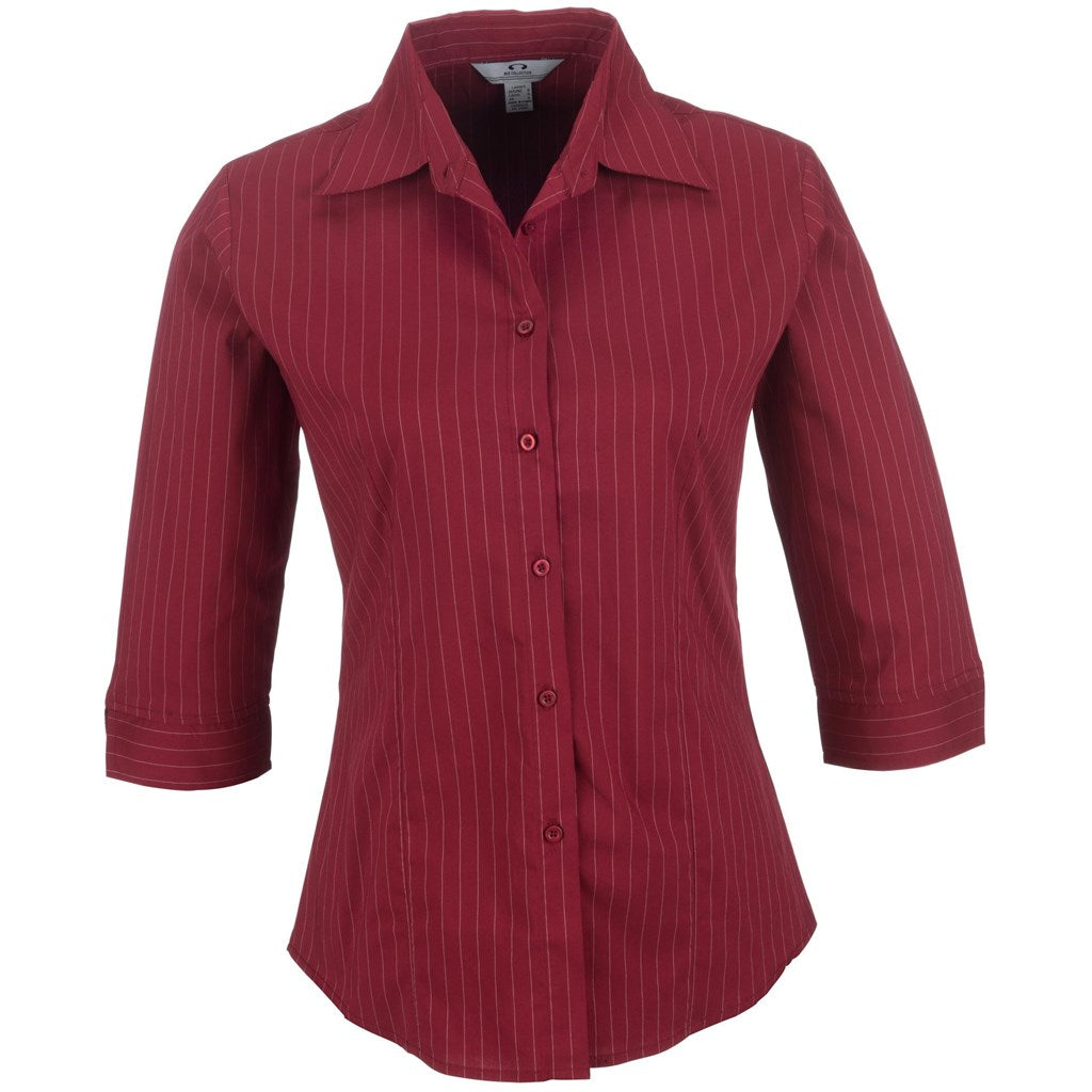 Ladies 3/4 Sleeve Manhattan Striped Shirt - Red RED